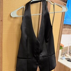 Black Satin Halter Open-Back Vest
